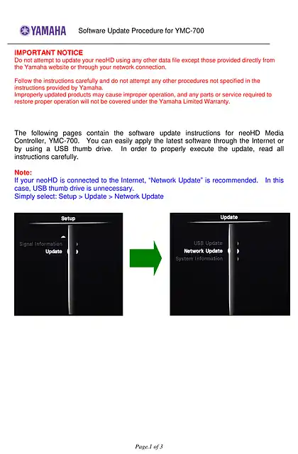 yamaha雅马哈YMC-700 Firmware Update Version 1.07_Installation_Manual